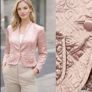 Banana Republic 100% Silk Satin Embroidered Pink Blazer Jacket Feminine Coquette